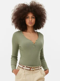 Femme Primark Hauts Et T-Shirts|Body Façon T-shirt Boutonné à Manches Longues