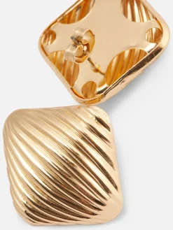 Femme Primark Bijoux|Clous D'oreilles Carrés Et Striés