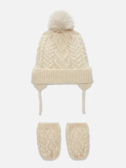 Primark Chapeaux Et Mitaines|Ensemble Bonnet Et Moufles En Maille Torsadée