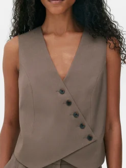 Femme Primark Blazers|Gilet De Costume Asymétrique Boutonné Sur Le Devant