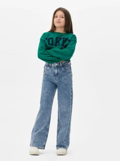 Enfant Primark Jean|Jean Denim Large Avec Motif étoile à Strass
