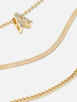 Femme Primark Bijoux|Lot De 3 Bracelets à Initiale Et Strass