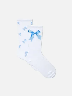 Femme Primark Chaussettes|Lot De 2 Paires De Chaussettes Coquettes à Nœud