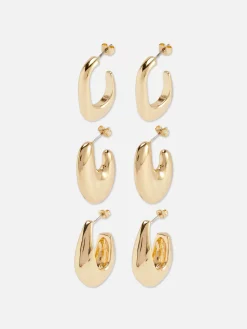 Femme Primark Bijoux|Lot De 3 Paires De Créoles Oblongues