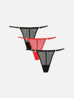 Femme Primark Culotte|Lot De 3 Strings à Motif Monogramme