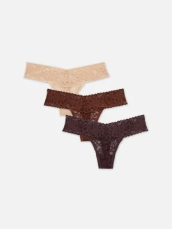 Femme Primark Culotte|Lot De 3 Strings Bandeau En Dentelle Florale