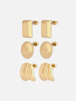 Femme Primark Bijoux|Lot De 3 paires De Clous D'oreilles Sculpturaux
