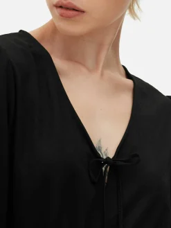 Femme Primark Robes|Mini Robe à Smocks Avec Col En V Et Liens à Nouer