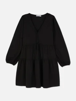 Femme Primark Robes|Mini Robe à Smocks Avec Col En V Et Liens à Nouer