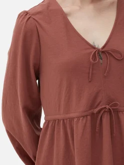 Femme Primark Robes|Mini Robe à Smocks Avec Col En V Et Liens à Nouer