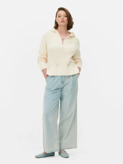 Femme Primark Pulls Et Gilets|Pull à Capuche à Lacet En Treillage Sur Le Devant