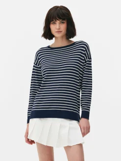 Femme Primark Pulls Et Gilets|Pull Col Bateau à Rayures En Maille Fine