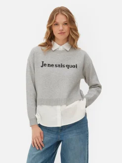 Femme Primark Pulls Et Gilets|Pull Tricoté à Message Et Chemise Deux-en-un