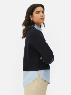 Femme Primark Pulls Et Gilets|Pull Tricoté à Message Et Chemise Deux-en-un