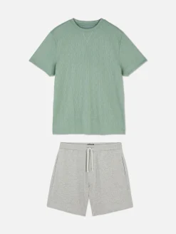Homme Primark Pyjamas|Pyjama T-shirt Texturé Et Short En Jersey