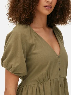 Femme Primark Robes|Robe à Smocks, Manches Bouffantes Et Col En V