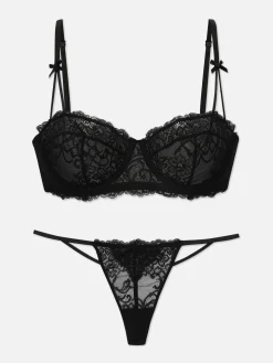 Femme Primark Ensembles Lingerie|Soutien-gorge Balconnets Et String En Dentelle