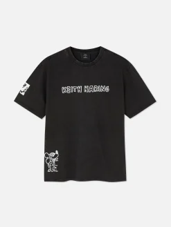 Homme Primark T-Shirts Et Sweat-Shirts À Motifs|Hauts Et T-Shirts|T-shirt Délavé à L'acide Disney Mickey Mouse X Keith Haring