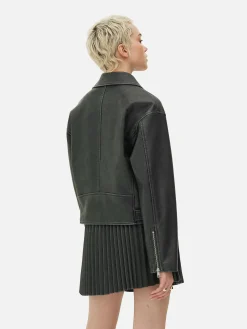 Femme Primark Manteaux Et Vestes|Veste De Motard En Simili Cuir Effet Vieilli